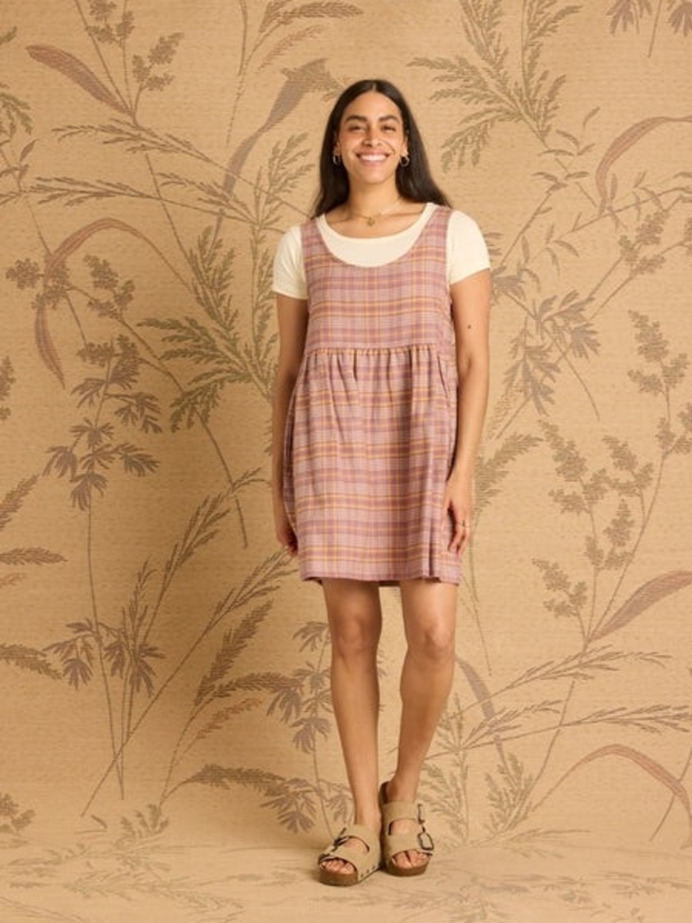 100% Organic Cotton ,Sleeveless Plaid Babydoll Dress in Dusty Rose